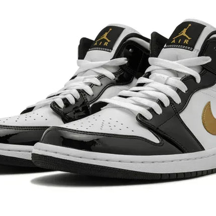 Men's Air Jordan 1 Mid Black Gold Patent Leather Shoes