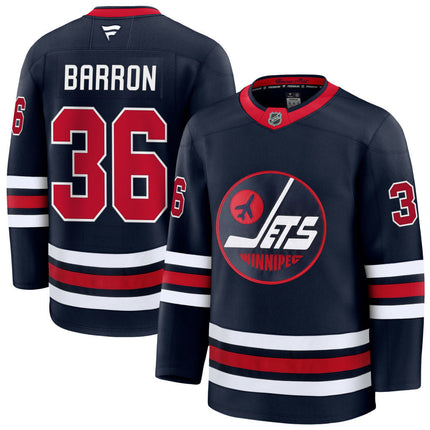 Morgan Barron Winnipeg Jets 2025 Alternate Premium Jersey - Navy