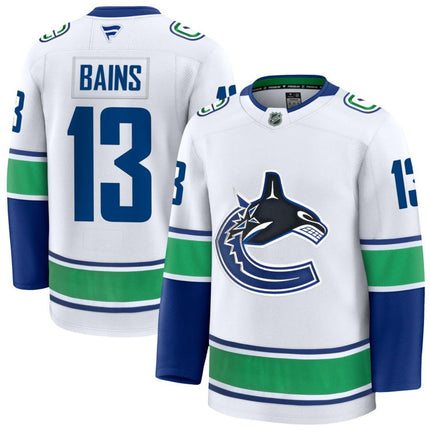 Arshdeep Bains Vancouver Canucks 2025 Away Premium Jersey - White