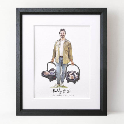 First Father's Day Watercolour Portrait - Custom Portrait Art