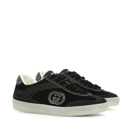 Men's Gucci G75 Logo-Appliquéd Leather-Trimmed Suede Black Sneakers