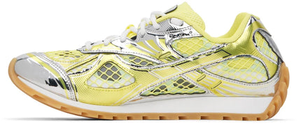 Men’s Bottega Veneta Orbit Flash Suede-Trimmed Silver & Yellow Sneakers