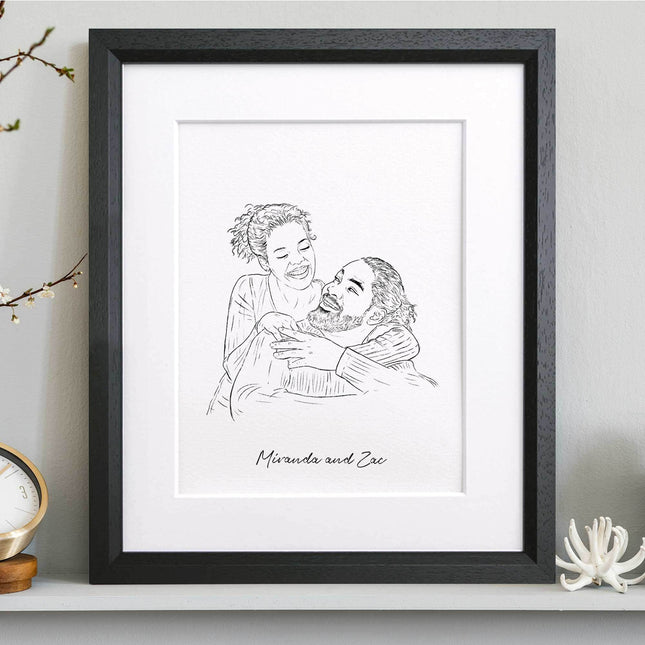 Wedding Couple Line Portrait - Custom Portrait Art