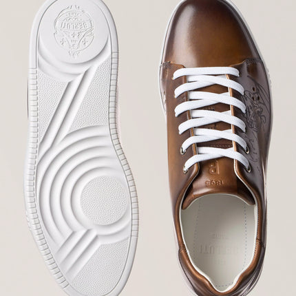 Men's Berluti Playtime Scritto Venezia Leather Brown Sneakers