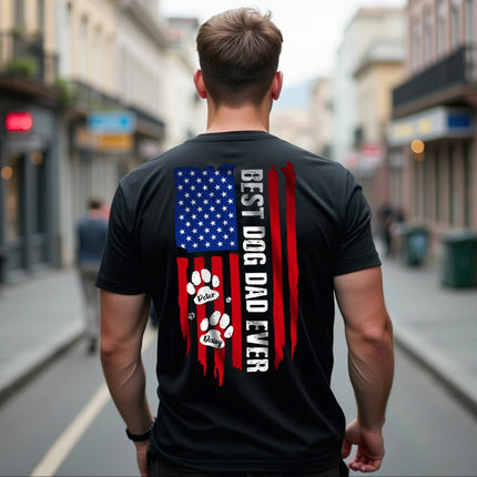 Best Dog Dad Ever Paw American Flag Backside Dog Shirt