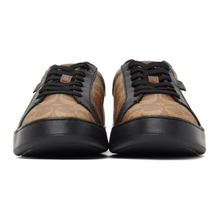 Men's Coach Clip Low-Top Skateboard Black Brown Sneakers