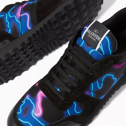 Men's Valentino Camo Rock Runners Neon Sneakers