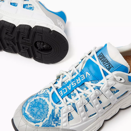 Men's Versace Men's Trigreca Lace Up Barocco Print White Blue Sneakers