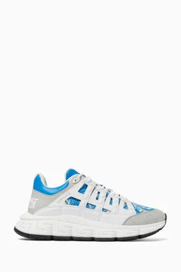 Men's Versace Men's Trigreca Lace Up Barocco Print White Blue Sneakers