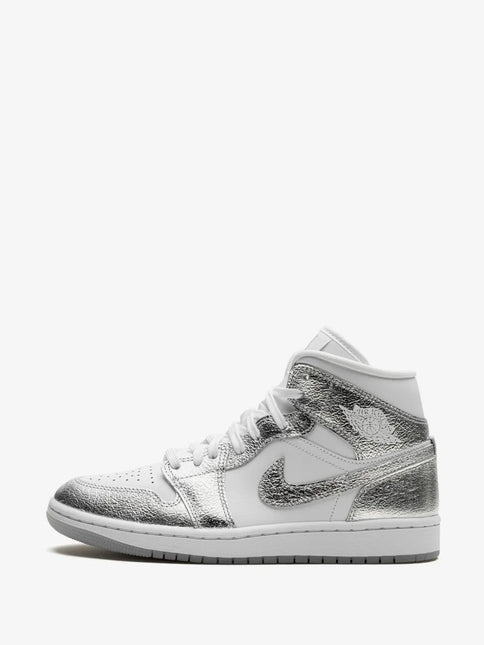 Men's Nike Air Jordan 1  Mid Metallic Silver Shoes