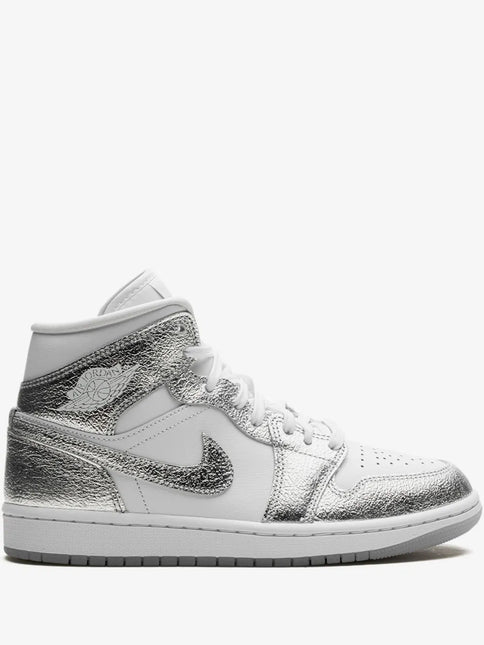 Men's Nike Air Jordan 1  Mid Metallic Silver Shoes