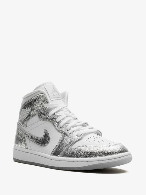 Men's Nike Air Jordan 1  Mid Metallic Silver Shoes