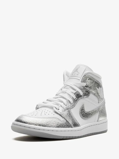 Men's Nike Air Jordan 1  Mid Metallic Silver Shoes