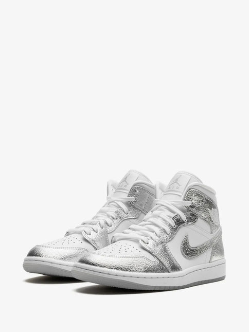 Men's Nike Air Jordan 1  Mid Metallic Silver Shoes