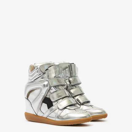Men's Isabel Marant Bekett Hidden Wedge High Top Gun Metal Sneakers