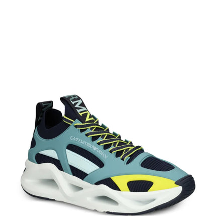 Men's Ea7 Emporio Armani Sneakers With Mesh Panels Teal Sneakers