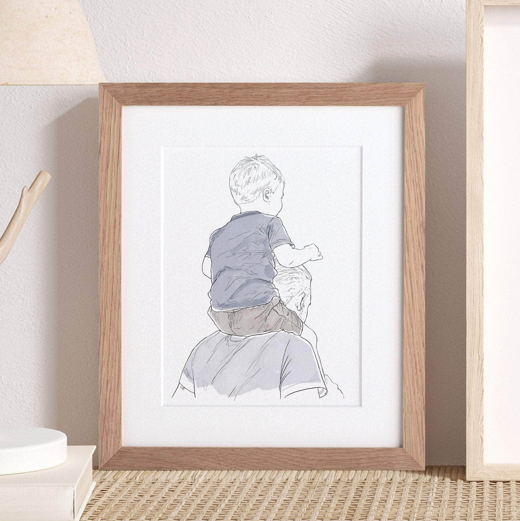 Daddy and Me Line Portrait - Custom Portrait Art