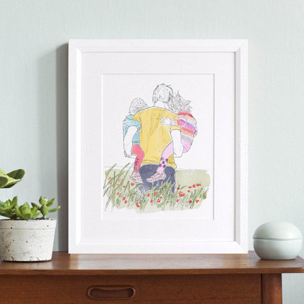Daddy and Me Line Portrait - Custom Portrait Art