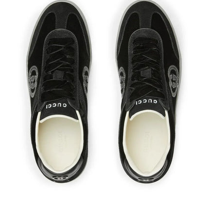 Men's Gucci G75 Logo-Appliquéd Leather-Trimmed Suede Black Sneakers