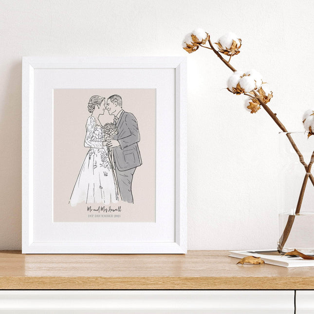 Monochrome Couples Personalised Line Drawing - Custom Portrait Art