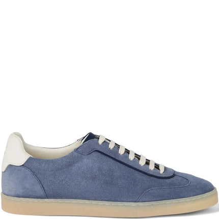 Men's Brunello Cucinelli Suede T-Toe Low-Top Frosted Blue Sneakers