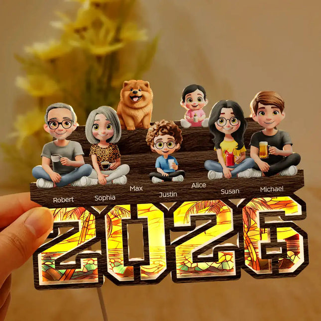 3D Effect Family And Dog Cat - Personalized LED Light Wooden Plaque