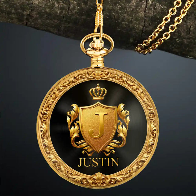 3D Metal Effect Gold Silver Monogram - Personalized Pocket Watch