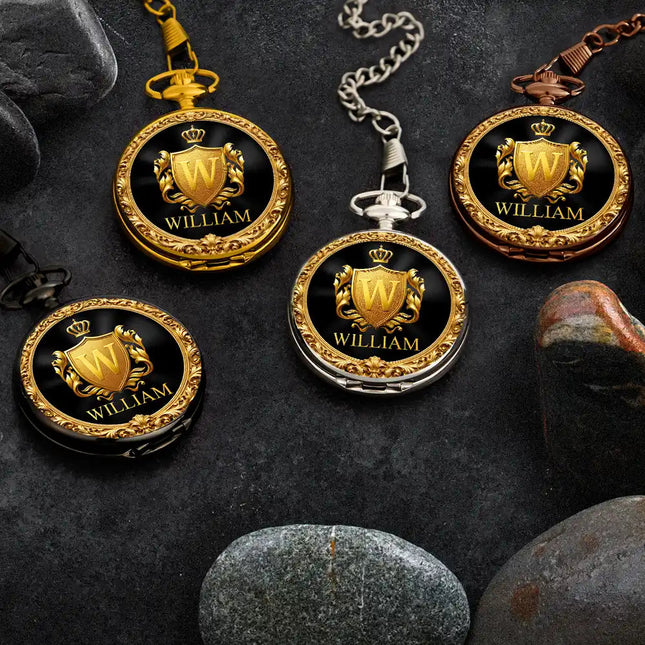 3D Metal Effect Gold Silver Monogram - Personalized Pocket Watch