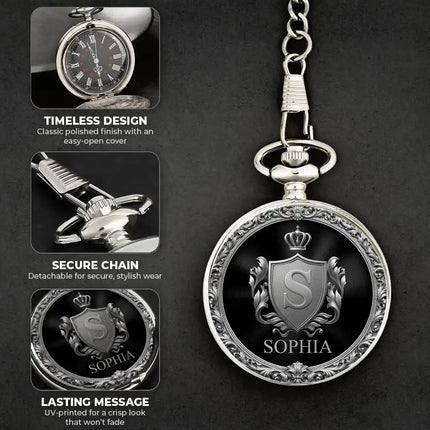 3D Metal Effect Gold Silver Monogram - Personalized Pocket Watch