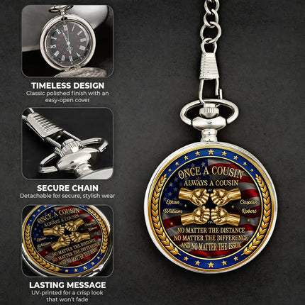 3D Metal Effect Stars & Stripes Once A Brother Always A Brother - Personalized Pocket Watch