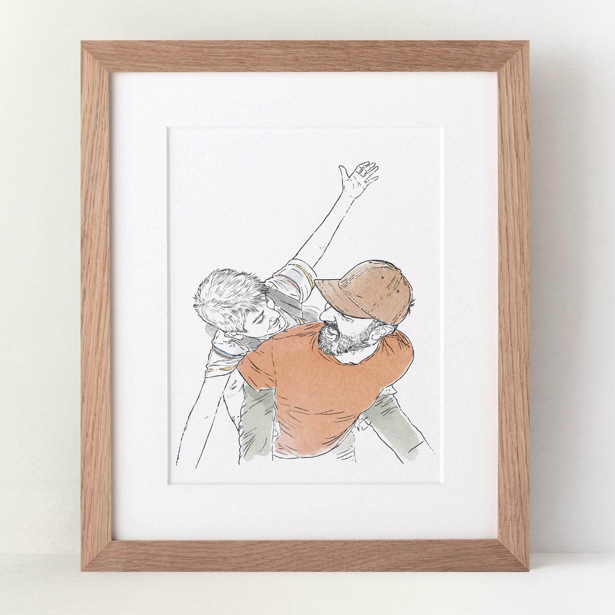 Daddy and Me Line Portrait - Custom Portrait Art