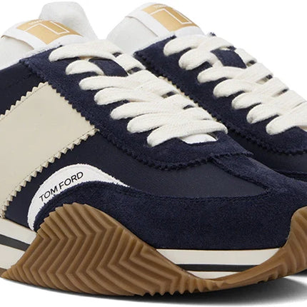 Men's Tom Ford James Mixed Media Low Top Navy Sneakers
