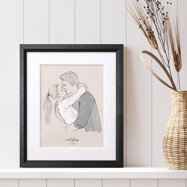 Monochrome Couples Personalised Line Drawing - Custom Portrait Art