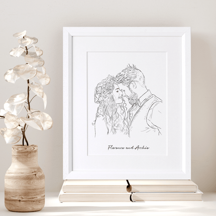 Wedding Couple Line Portrait - Custom Portrait Art