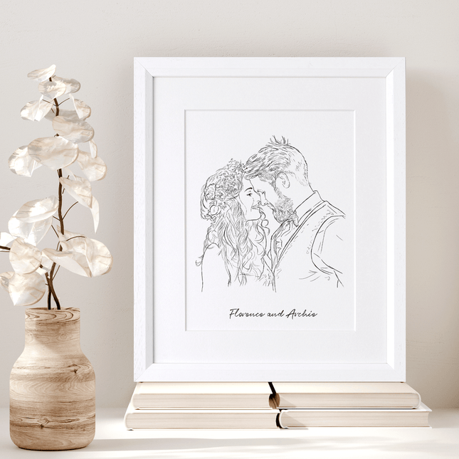 Wedding Couple Line Portrait - Custom Portrait Art