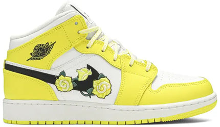 Men's Nike Air Jordan 1  Mid Dynamic Yellow Floral Shoes