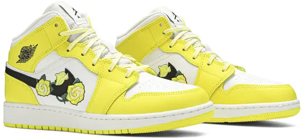 Men's Nike Air Jordan 1  Mid Dynamic Yellow Floral Shoes