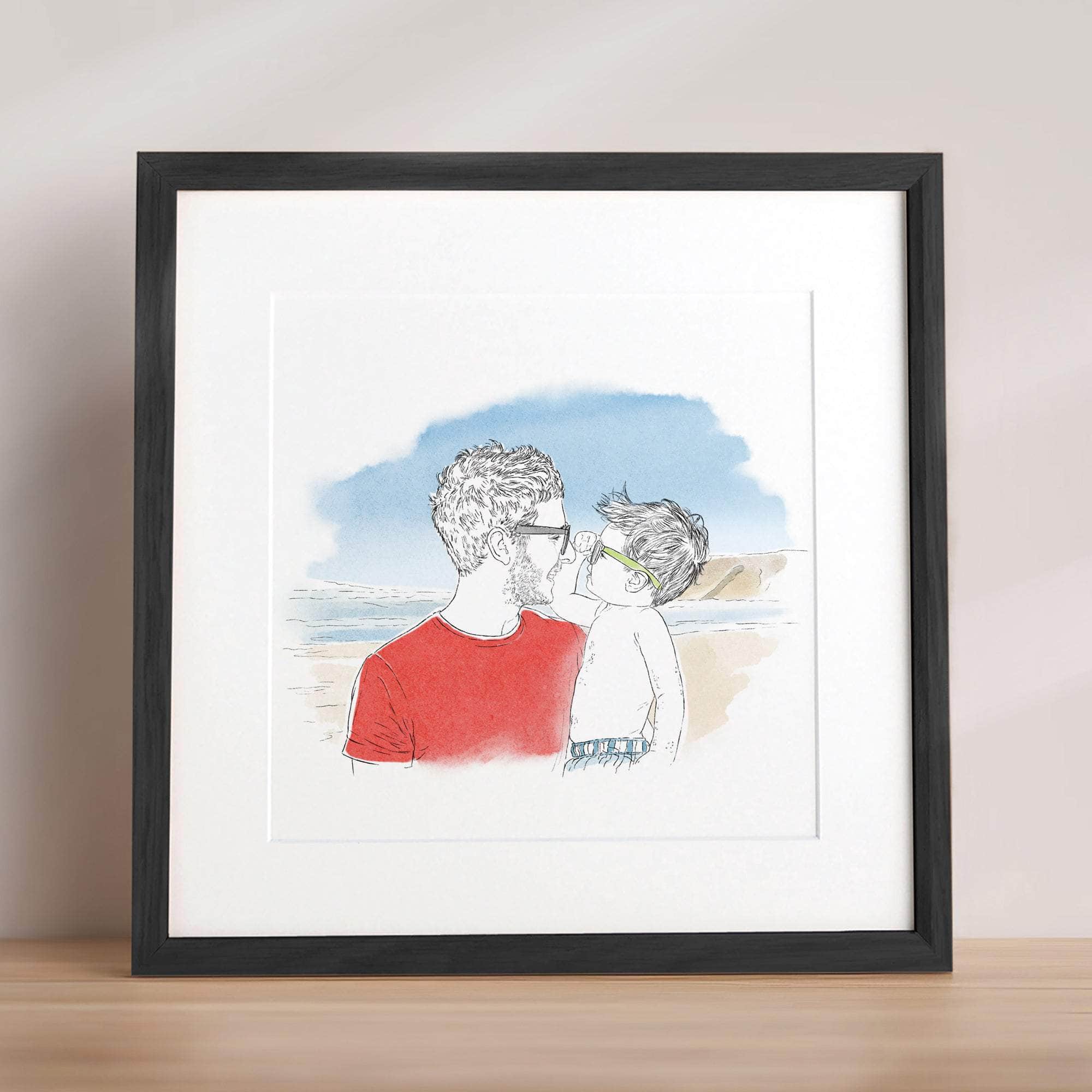 Daddy and Me Line Portrait - Custom Portrait Art