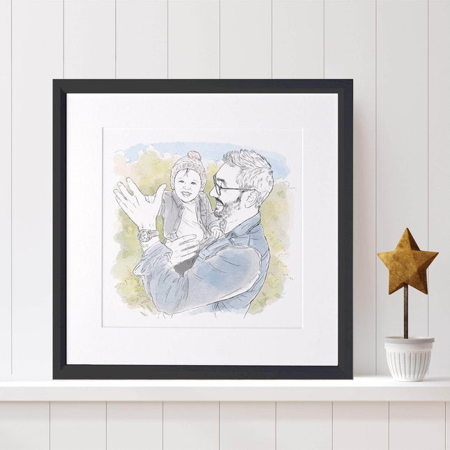 Daddy and Me Line Portrait - Custom Portrait Art