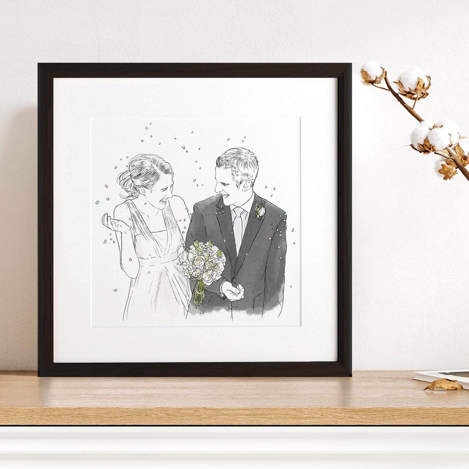 Wedding or Anniversary Couple Line Portrait - Custom Portrait Art