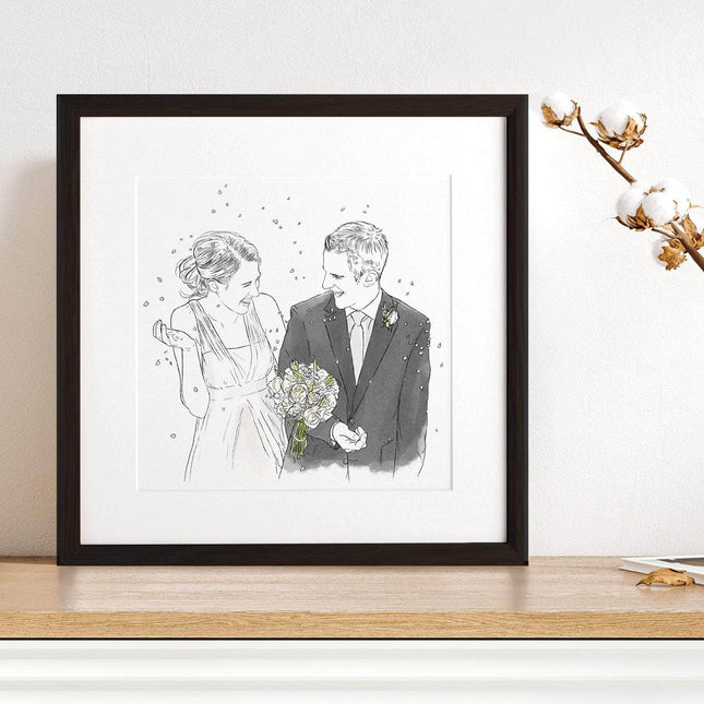 Wedding or Anniversary Couple Line Portrait - Custom Portrait Art