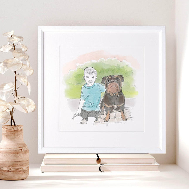 My pet and me line portrait - Custom Portrait Art