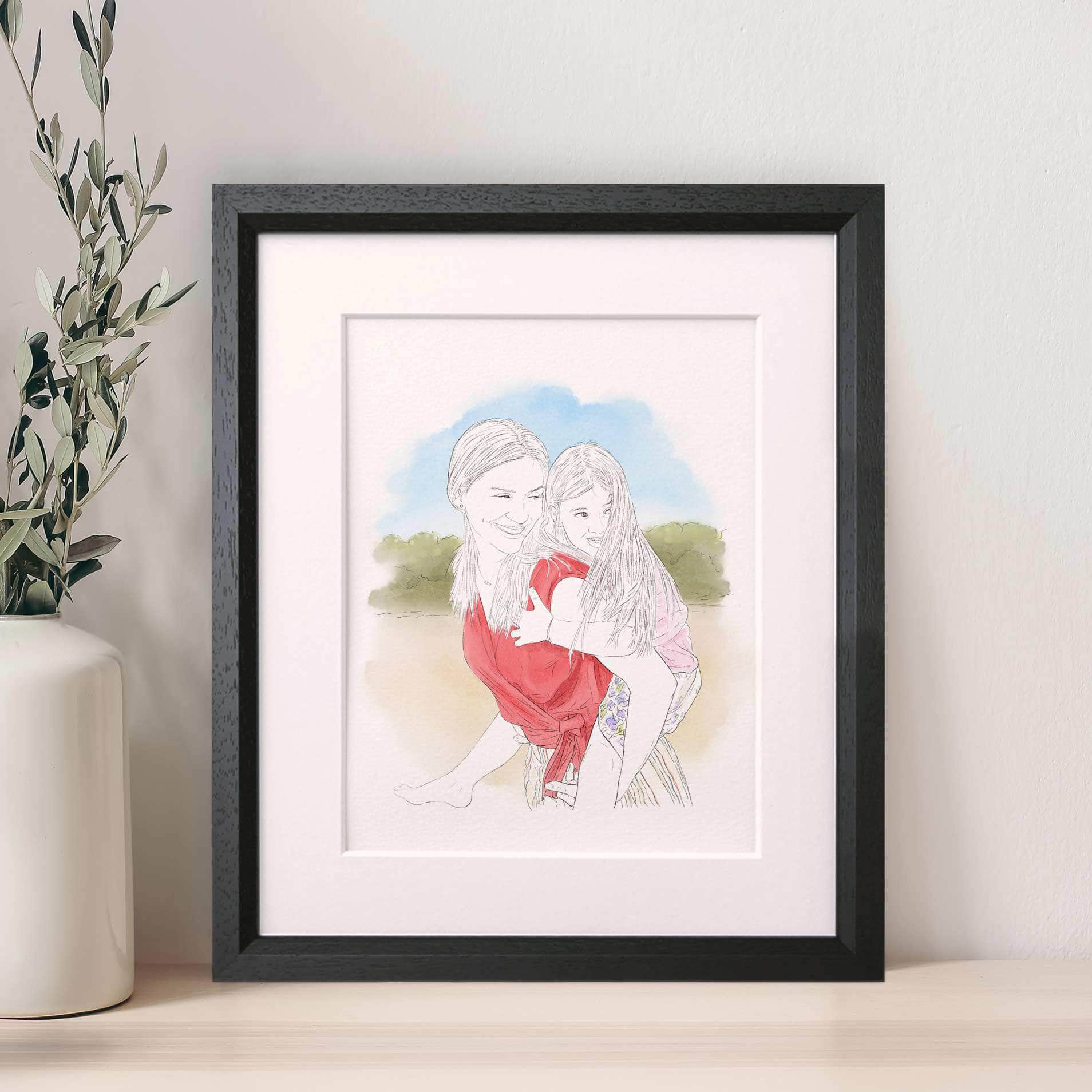 Watercolour Line People Portrait - Custom Portrait Art