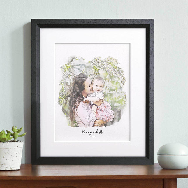 First Mother's Day Watercolour Illustration - Custom Portrait Art