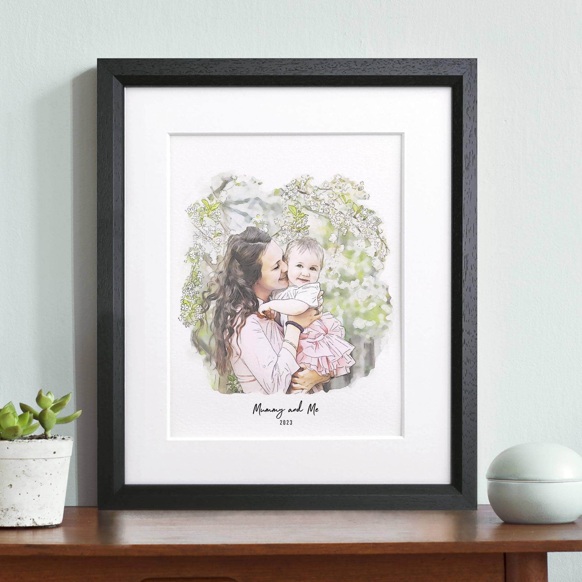 First Mother's Day Watercolour Illustration - Custom Portrait Art