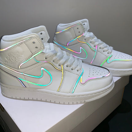 Men's Nike Air Jordan 1 High Iridescent Reflective White Shoes