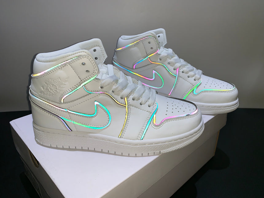 Men's Nike Air Jordan 1 High Iridescent Reflective White Shoes