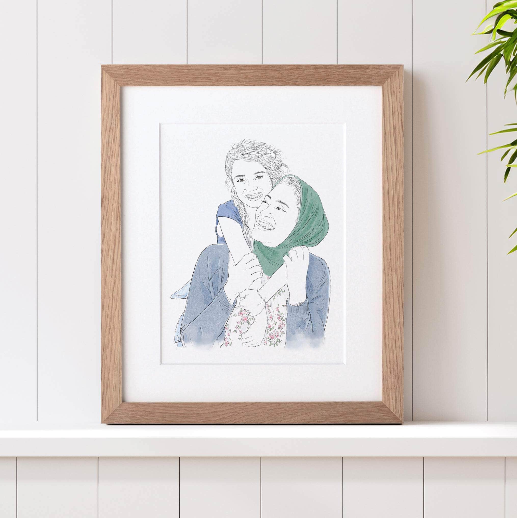 Mummy and Me Line Portrait - Custom Portrait Art