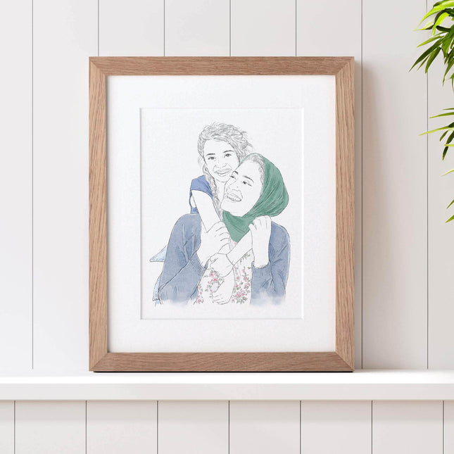 Mummy and Me Line Portrait - Custom Portrait Art
