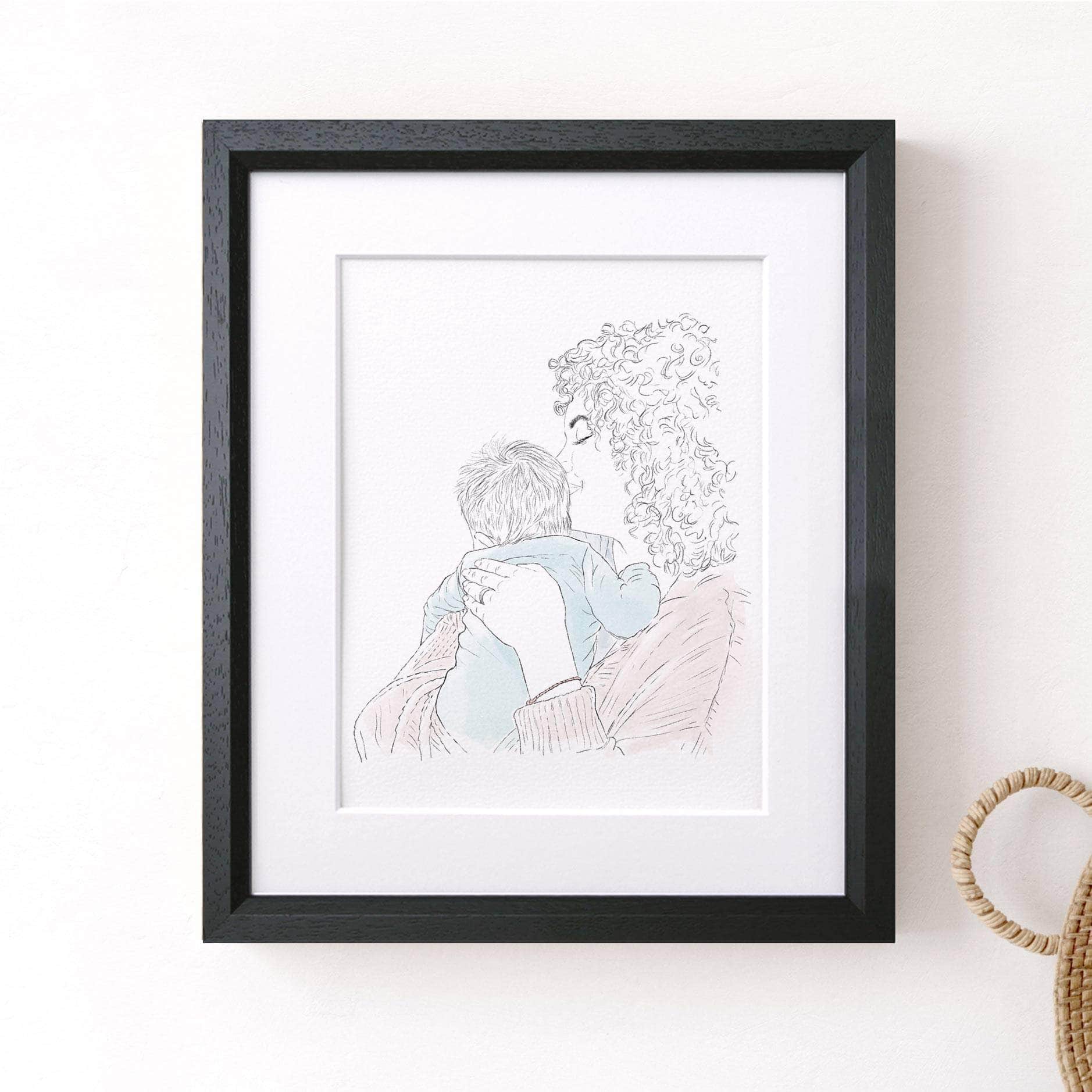 Mummy and Me Line Portrait - Custom Portrait Art